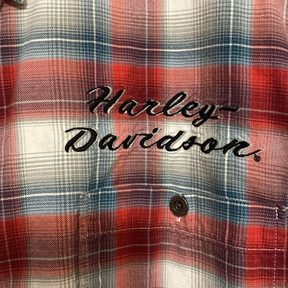 Red white and blue plaid  Harley Davidson short sleeve shirt 2xl